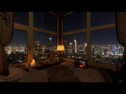 On A Beautiful Rainy Night In Los Angeles, In A Cozy Bedroom | Rain Sounds, RainOnWindow Sounds
