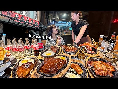 The owner is beautiful, and the food is delicious! Taiwanese steak, part 2 Eating 12 plates of steak