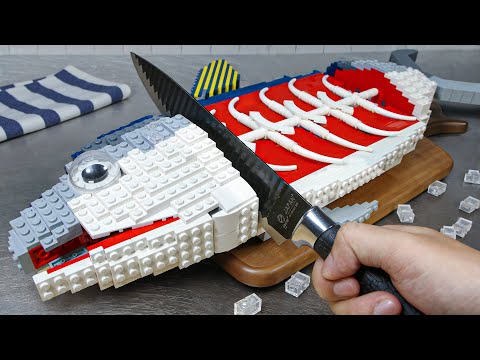 The Biggest LEGO Salmon Ever Cut  Super Satisfying IRL Cooking ASMR