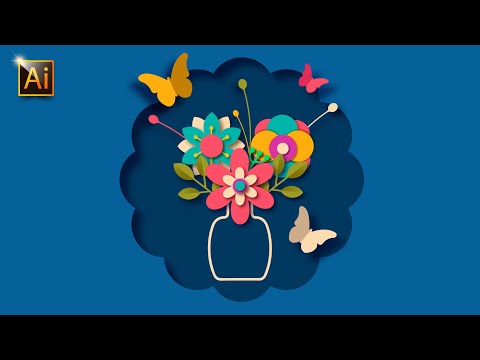 HOW TO DRAW A FLORAL COMPOSITION WITH BUTTERFLIES IN PAPER CUTOUT STYLE. ADOBE ILLUSTRATOR TUTORIAL.
