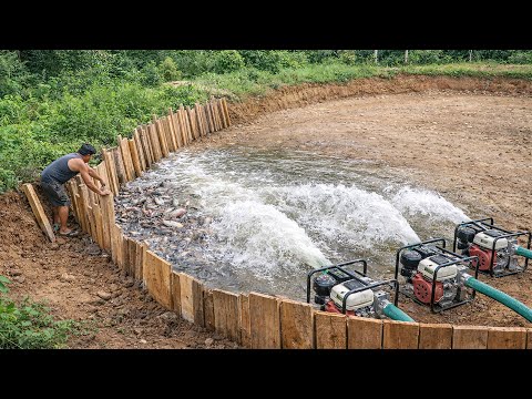 Man Builds Massive Fish Pond with Primitive Concrete by Hand in the Jungle | Start to Finish
