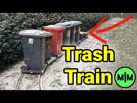 I put my trash cans on rails and now they move automaticaly! (Trash Train)