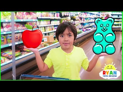 Ryan with Kids Size Shopping Cart Learn Healthy Food Choices!!!