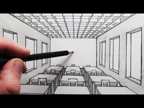 How to Draw a Room in 1-Point Perspective: A Classroom