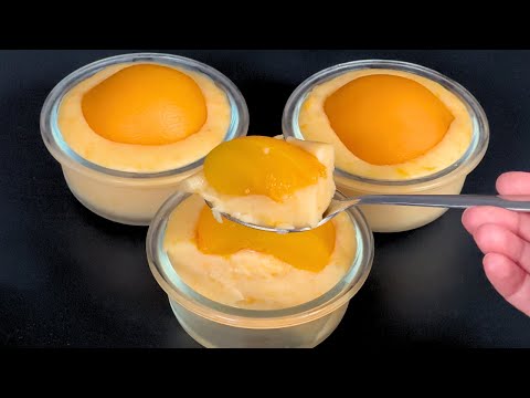 Nur Milch und Pfirsiche! Das köstlichste hausgemachte Dessert in 10 Minuten! ohne Backen!