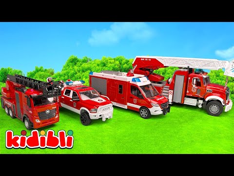 Toy Firetruck Saves Burning Garbage Truck 🚒 Excavator Builds the Road | Fun Toys For Kids | Kidibli