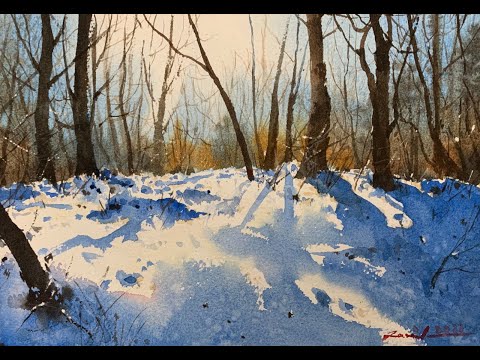 Watercolor painting tutorial - Snowy scene