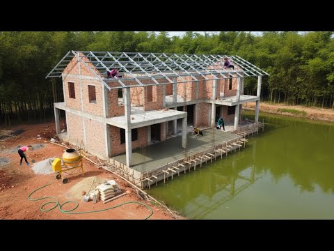 TIMELAPSE : 100 Days Building a Stunning Lakeside Million Dollar House on a Deserted Island