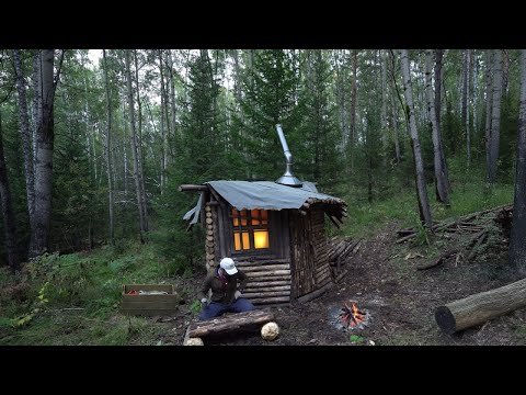 Construction of log cabins in the wild forest. Solo bushcraft. START TO FINISH. ASMR