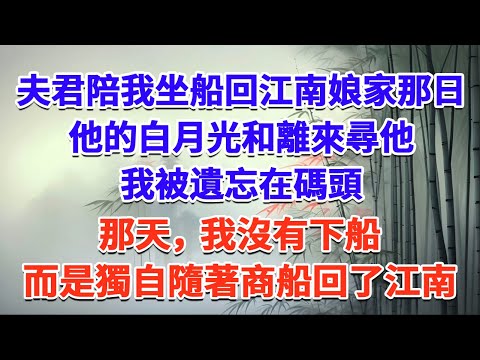 夫君陪我坐船回江南娘家那日，他的白月光和離來尋他，我被遺忘在碼頭，那天，我沒有下船，而是獨自隨著商船回了江南#一口气看完 #完结爽文#宫墙往事#古言#大女主#甜宠#宫斗