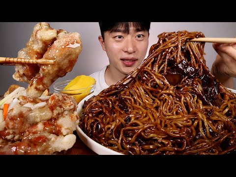 BLACK BEAN NOODLES Sweet and sour porks ASMR MUKBANG EATING SHOW