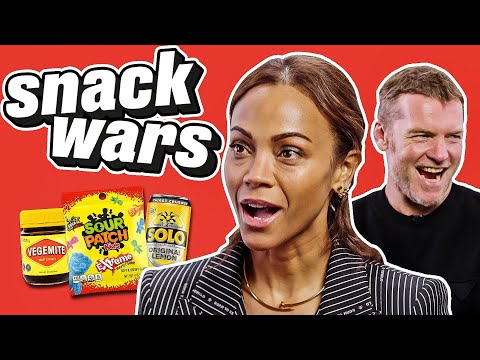 Zoe Saldaña and Sam Worthington Compare USA Vs Australian Snacks  | Snack Wars