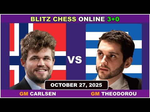 Magnus Carlsen vs Nikolas Theodorus | Blitz Chess 3+0 | ChessCom | October 27, 2025