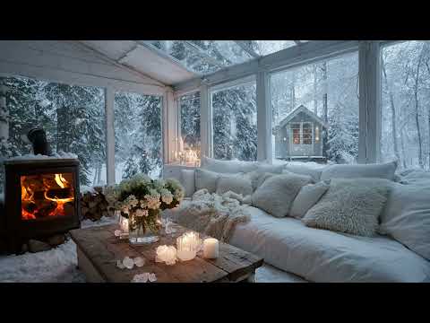 🎹 White Lounge Snow Piano | Fireplace Warmth for 5 Hours | Relax Study Unwind Meditation Healing