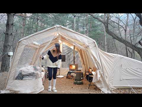 비가 오락가락하는 솔나무 숲속에서 2룸 텐트 짓고 아늑한 하룻밤 캠핑 / 밀푀유 나베에 소맥 한 잔 어때요? / 양양 오색장군바위캠핑장