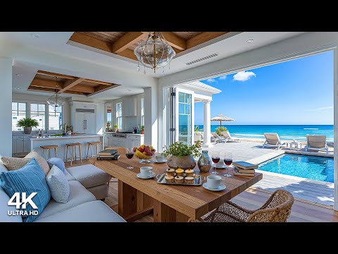 🌊 Positive Bossa Nova Jazz & Crashing Waves at Morning Seaside Apartment Ambience for Study, Work