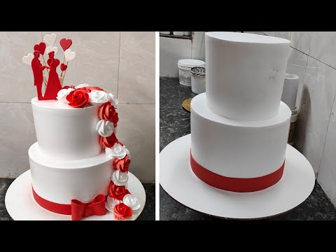 Satisfying and Beautiful Anniversary Cake|Engagement Cake Design|Two Step Wedding Anniversary Cake