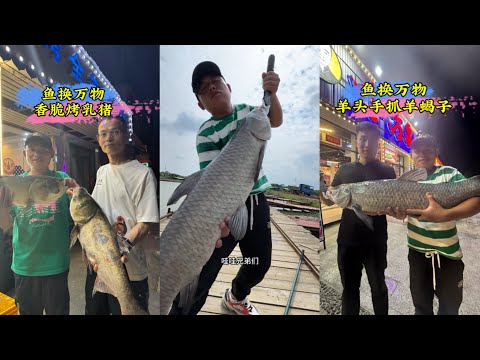 给老板娘送胖头鱼，老板娘居然一家老小都爱吃 | 鱼货换烤乳猪，换完后老板还请我吃烤全羊