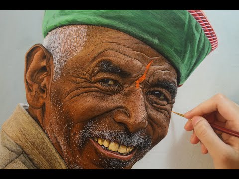 Acrylic Portrait Painting On Paper | Realistic Painting Of An Indian Old Man | BornAdroit