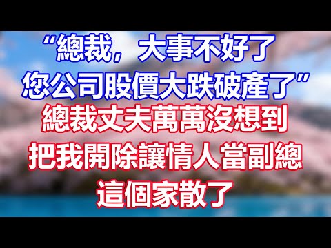 “總裁，大事不好了，您公司股價大跌破產了”，總裁丈夫萬萬沒想到，把我開除讓情人當副總，這個家散了