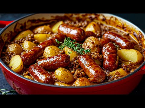 Gulasch mit Bratwürsten, von dem Sie sich nicht losreißen können. Es ist so lecker!