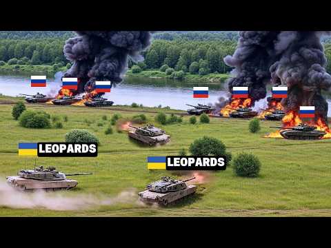 2 German Leopards Face Russian brigade Alone, Head on