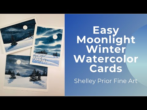Moonlight Watercolor Cards in Winter (easy)