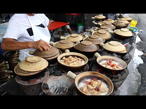 Hard Working Grandpa! Amazing Claypot Chicken Rice Skills - Malaysian Street Food