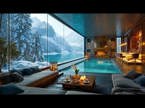 Tranquil Jazz In Snowy Mountain Living Room Jazz | Relaxing Jazz & Fireplace Warmth for Work, Study