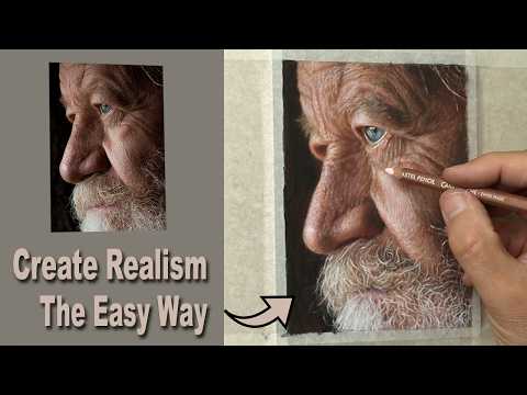 Pastel Pencil Portrait Tutorial. Ageing Skin &  Profile Study.  Narrated with real-time footage.
