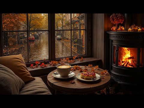 September Autumn Rain 🍂 Relaxing Jazz Piano and Fireplace Ambience for Focus, Reading & Calm