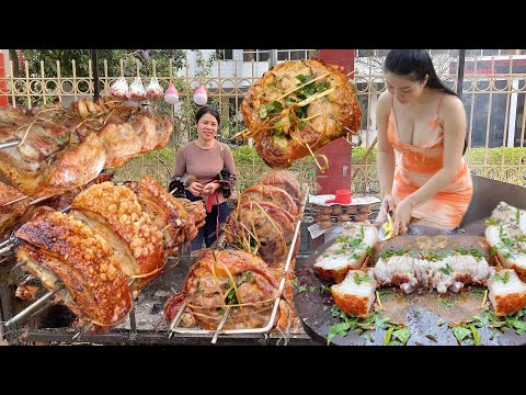 BBQ 🍖, grilled pork ribs, grilled pork leg, grilled pork belly, grilled stomach, Best street food