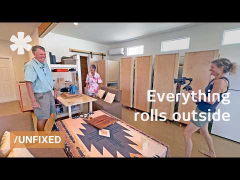 Tall couple’s budget compact home: 1 space, infinite (movable) configurations