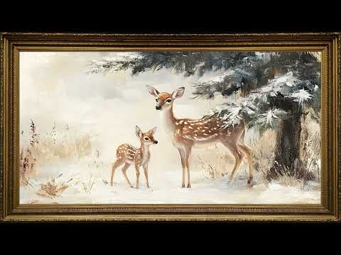 Vintage Forest Deer, Impressionist Oil Painting | Gold Framed TV Art Christmas Screensaver