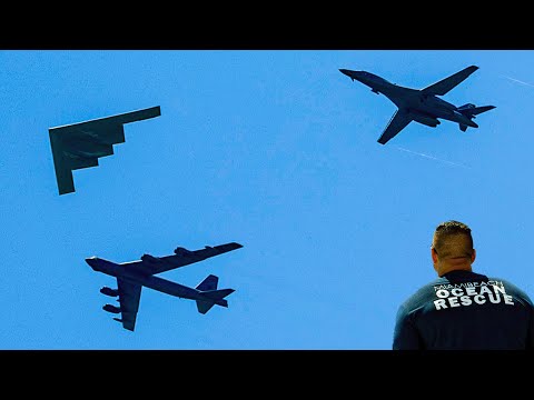 Incredible Footage of B-1, B-2, B-52 Fly Together Over Miami