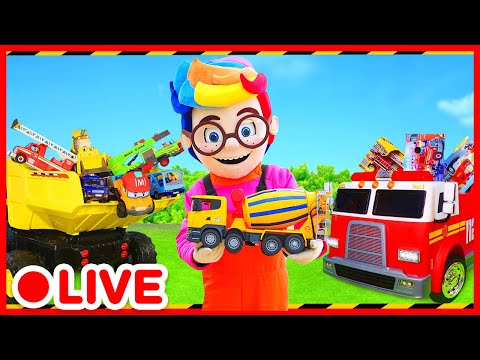 Excavadora, coche de policía y camión de bomberos con bulldozer 🚓🚒 | Juguetes divertidos | Kidibli