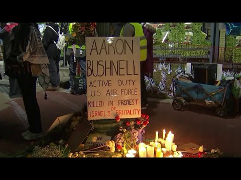 Demonstrators call for ceasefire after man sets himself on fire outside embassy | NBC4 Washington