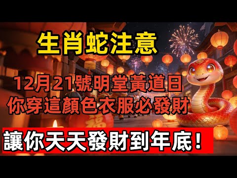 生肖蛇注意！明天12月21號，農曆十一月初二是「明堂黃道日」，你穿這顏色衣服必發財！讓你天天發財到年底！#生肖 #運勢 #風水 #財運 #佛教 #佛韻玄心#佛学