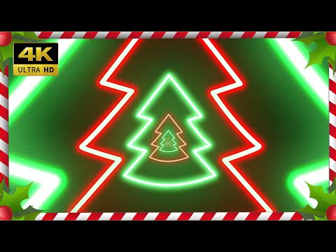 Red and green Christmas Tree 2024 VJ loop neon glow Xmas video background 4k 60fps