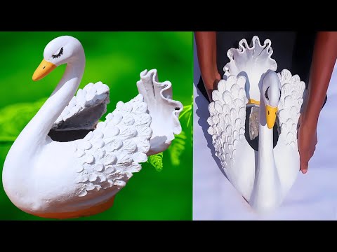 A CLEVER WAY TO MAKE CUTE SWAN POT AT HOME USING CLOTH & CEMENT/CEMENT CRAFT IDEAS