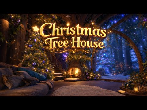 🎄Magical Christmas Tree House • Fireplace & Snow • Disney Music