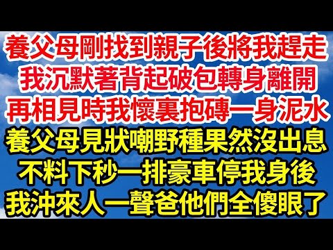 養父母剛找到親子後將我趕走，我沉默著背起破包轉身離開，再相見時我懷裏抱磚一身泥水，養父母見狀嘲野種果然沒出息，不料下秒一排豪車停我身後，我沖來人一聲爸他們傻眼了||笑看人生情感生活