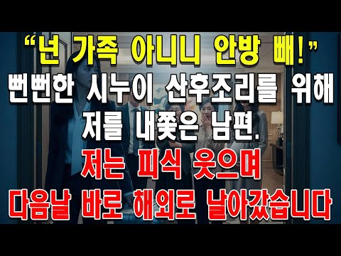 시누이 산후조리 해달라며 "넌 남이니까 안방 비워" 막말하는 남편. 다음날 조용히 모든 재산 정리하고 해외로 떠나버렸습니다.
