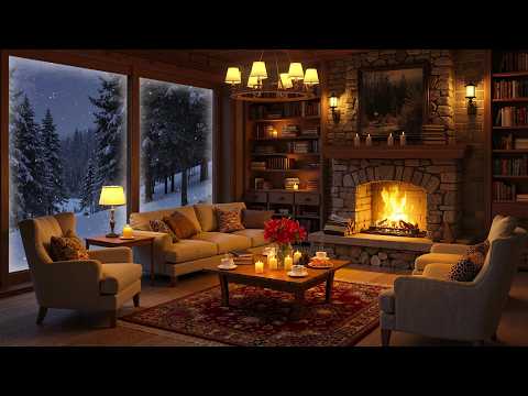 Cozy Mountain Cabin - Jazz Relaxing Music & Crackling Fireplace for a Warm Mood