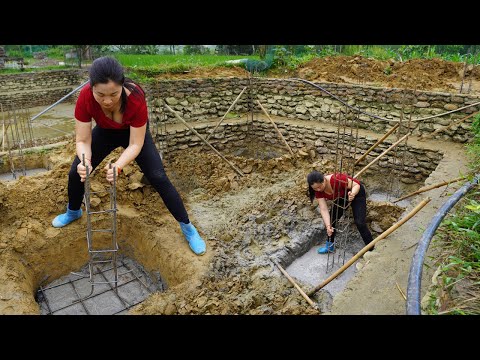 Building concrete and iron foundations / Brick and cement house construction
