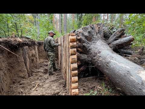 Man Builds SECRET SHELTER With a HUGE TREE ON TOP | by @PolissyaBushcraft
