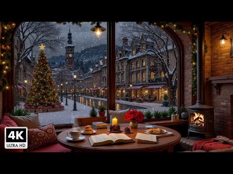 Beautiful December winter night with snowfall πWinter Jazz & Fireside Cafe Space for Peace and Relax