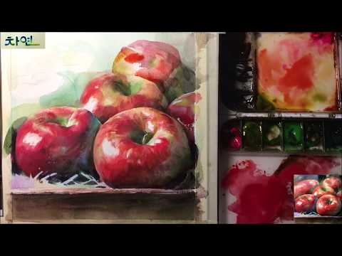 [Still life watercolor]  Watercolor painting of apples
