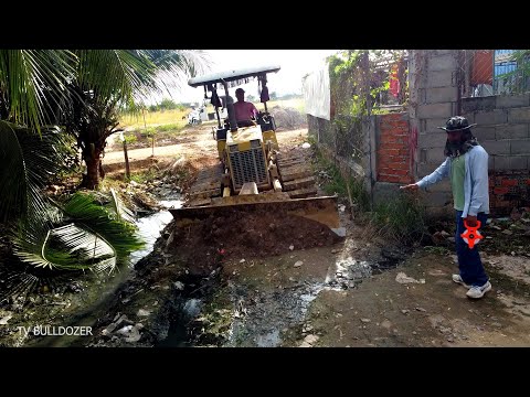 First Starting New Project REPAIRING New ROAD By Driver KOMATSU D20P DOZER Pushing STONE & Truckload