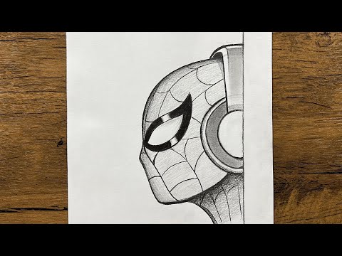 How to draw Spiderman wearing headphones 🎧 | step-by-step drawing tutorial